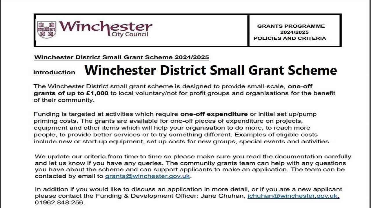 Winchester District Small Grant Scheme