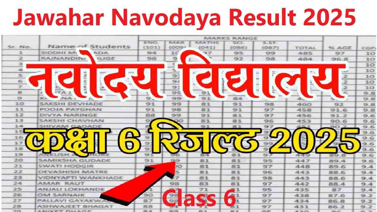 Jawahar Navodaya Result 2025 Class 6