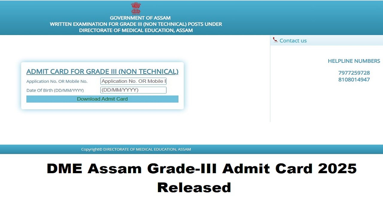 DME Assam Grade-III Admit Card 2025