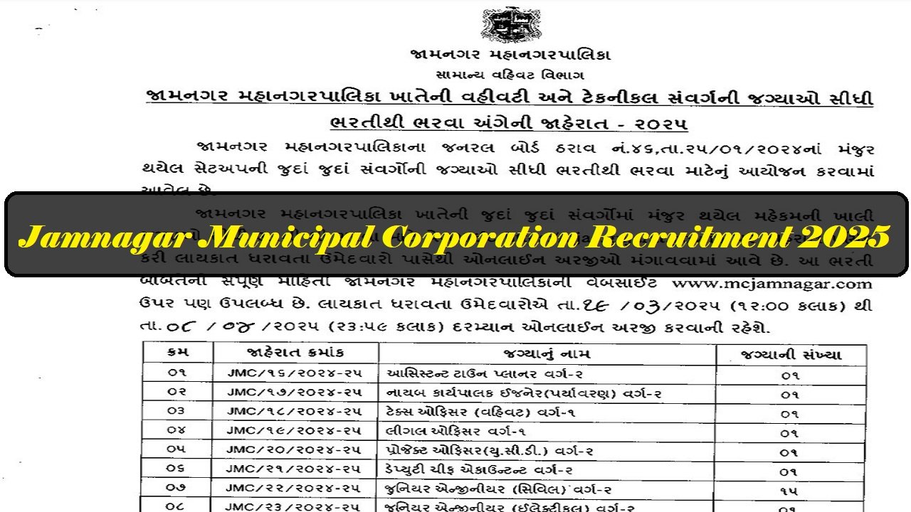 Jamnagar Municipal Corporation Recruitment 2025