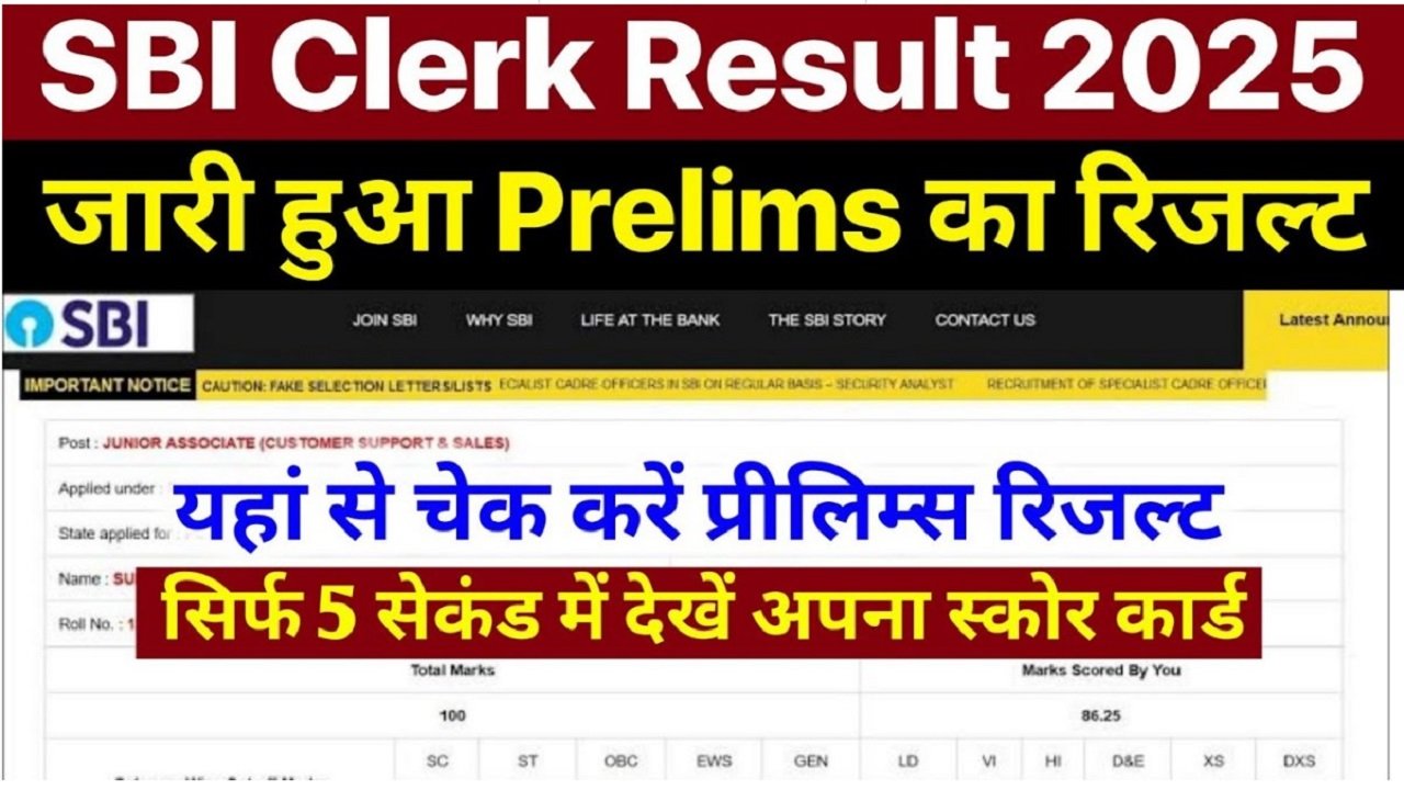 SBI Clerk Prelims Result 2025
