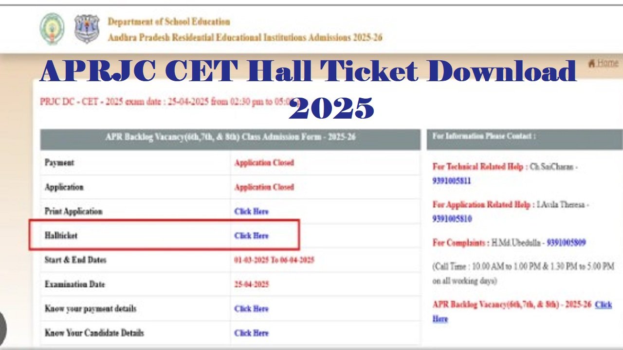 APRJC CET Hall Ticket Download 2025