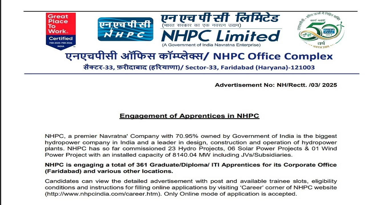 NHPC Apprentice Recruitment 2025